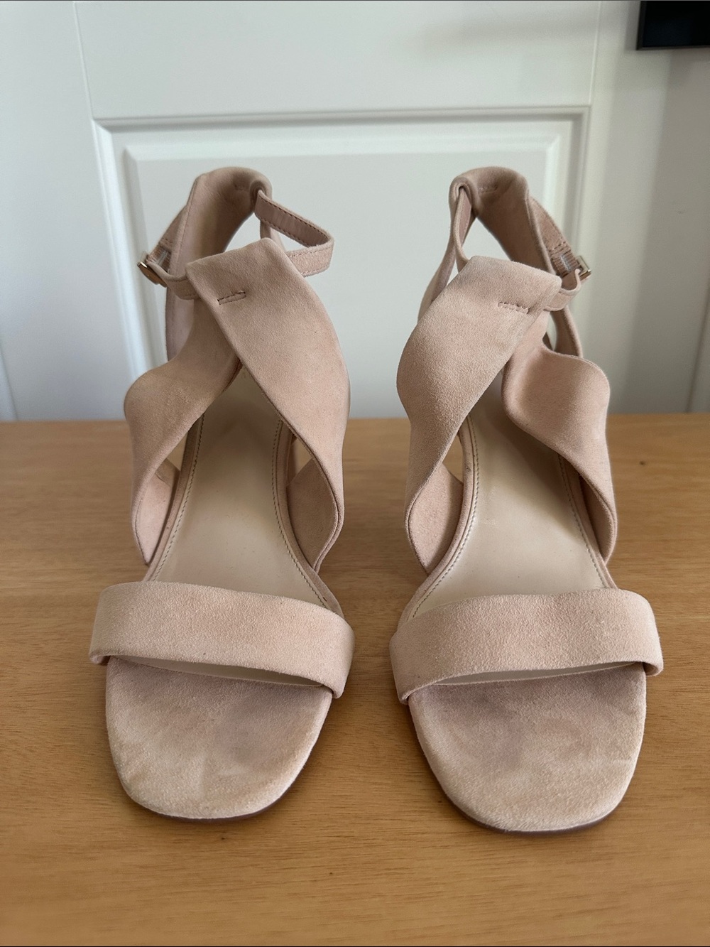 Vince Camuto Nude Blush Suede Twist-Strap Heels